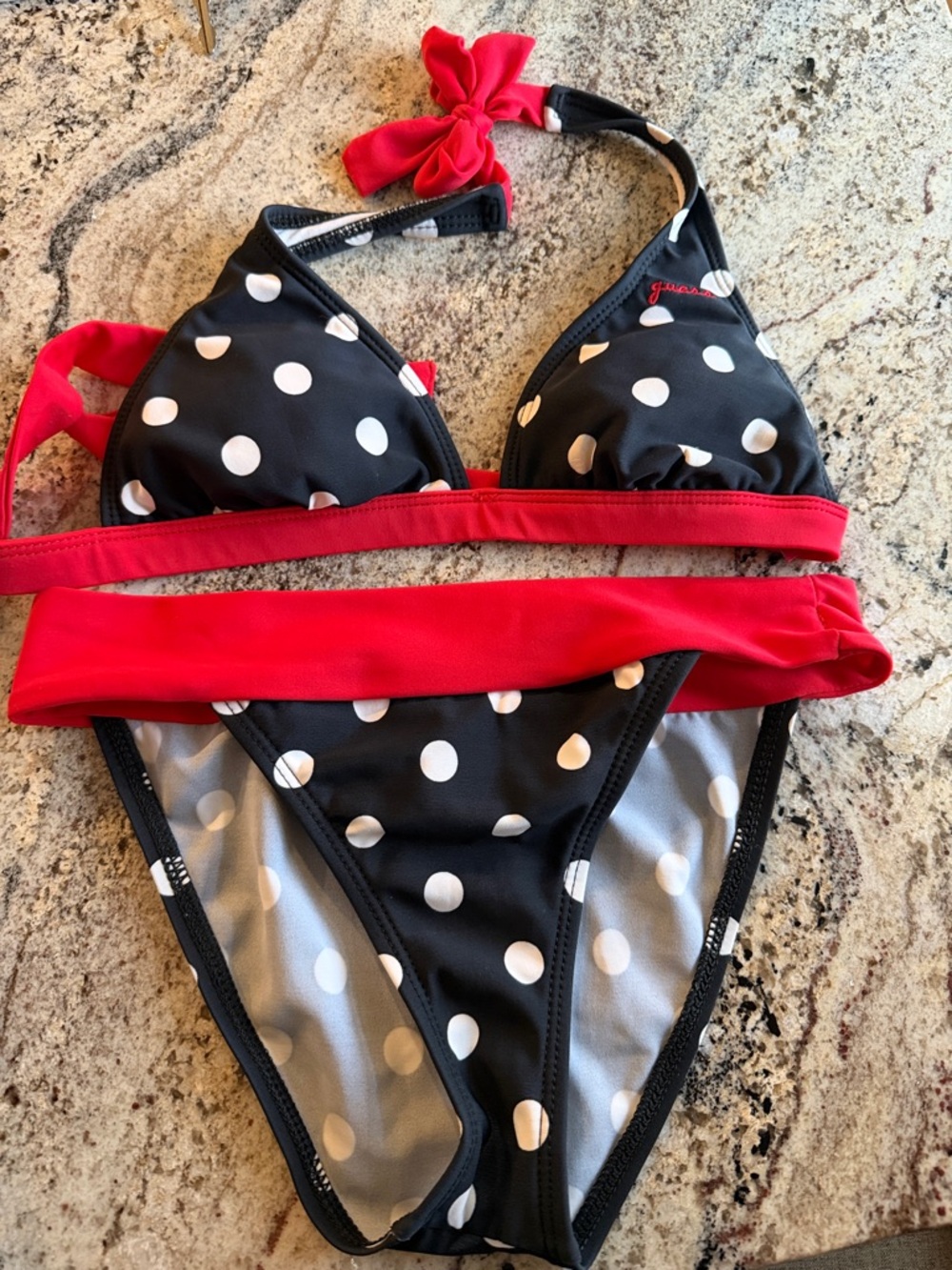 Guess Black and Red Polka Dot Two-Piece Swimsuit